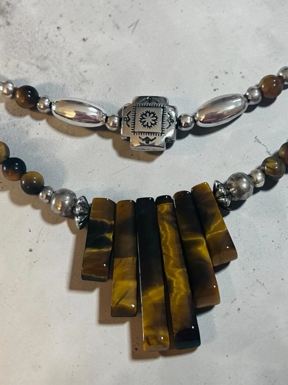 Genuine Tgr brown beads Bar Pendant Necklace in Brown and  Silver - Picture 2 of 8